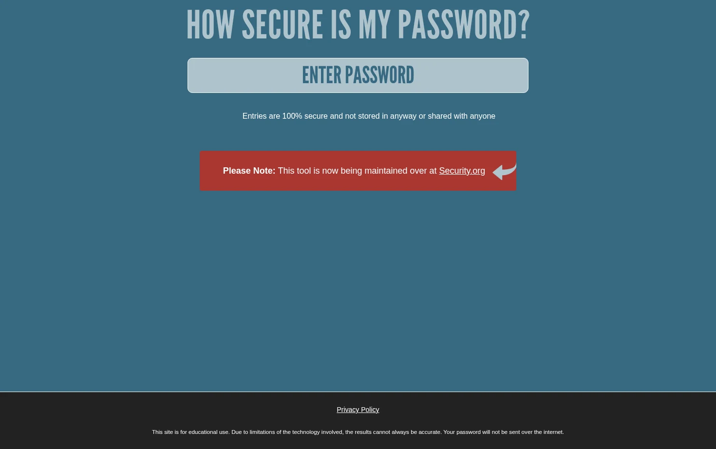 How Secure Is My Password? 页面快照